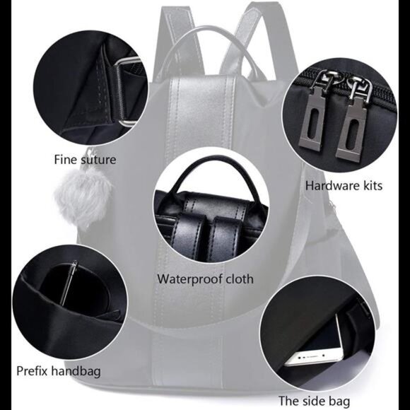 Women BackpackPurse Waterproof Nylon Anti-theft Rucksack Lightweight ShoulderBag